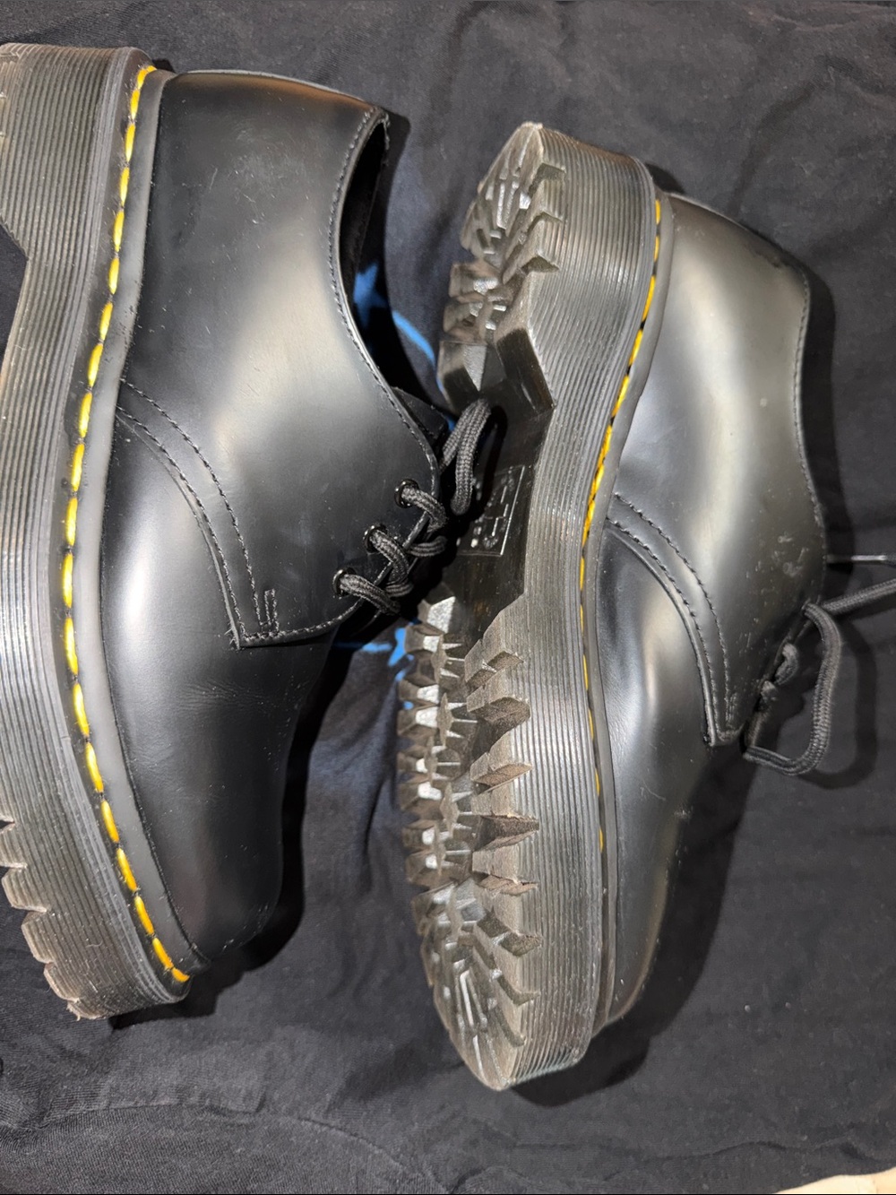 Dr. Martens Black Leather Derby with Yellow Stitch Detail